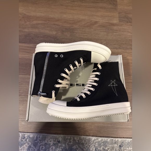 COPY - Rick Owens DRKSHDW - Black Denim High Sneakers - Picture 12 of 12